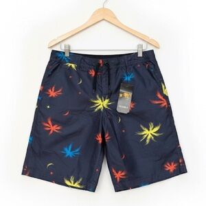 RQQBA Navy Shorts with Colorful Palm Print